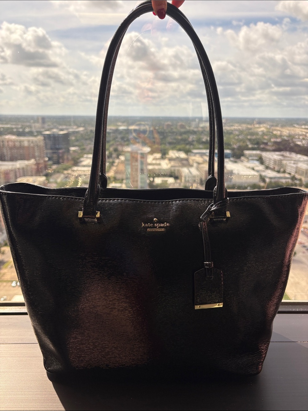 kate spade Black Patent Tote with Gold Hardware